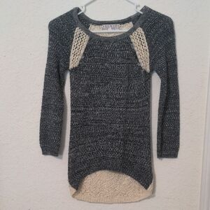 Pink Republic Girls Navy Blue White  Knit Lace Long Sleeve Sweater. Size M 10-12